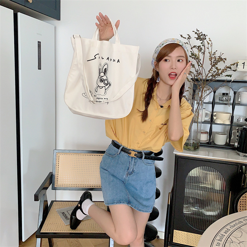 37271 Japanese cartoon canvas bag, women's printed crossbody bag, tote bag, large-capacity student class bag, handbag undefined