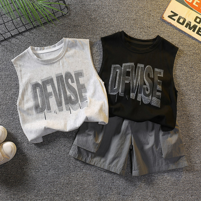 7342 traje de chaleco sin mangas para niño delgado 2025 nuevo estilo de verano estilo occidental ropa casual niños verano traje de dos piezas