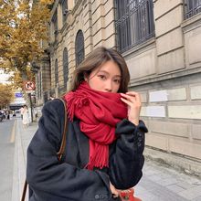 羊绒围巾手感纯色流苏披肩长款情侣保暖仿羊绒围巾百搭单色披肩