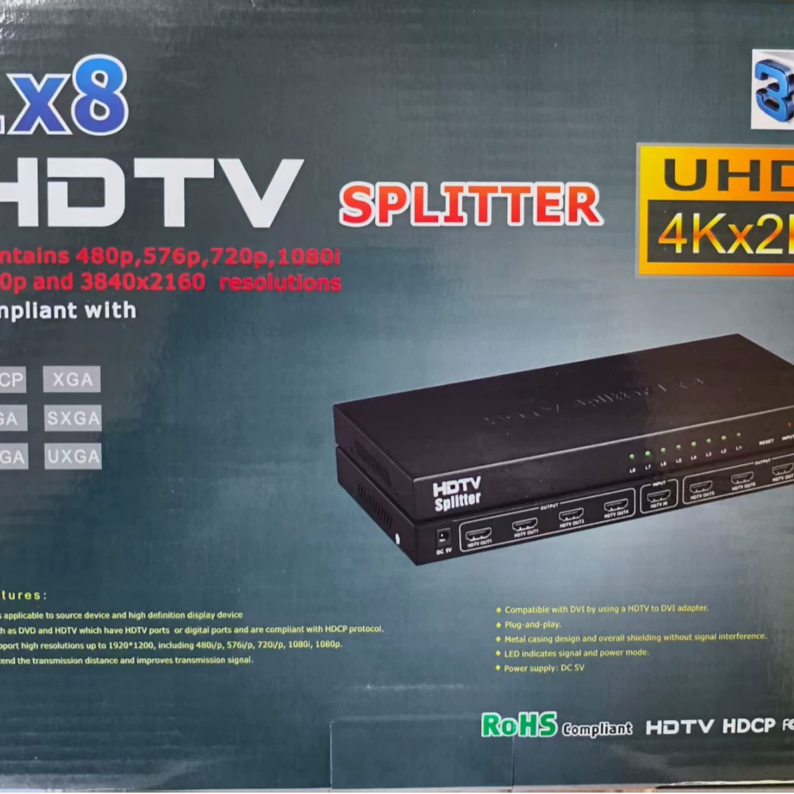 Новый кросс-бортной 4K HDMI разделитель 1X2 1X4 1X8 HD сплиттер HDTV нейтральная упаковка