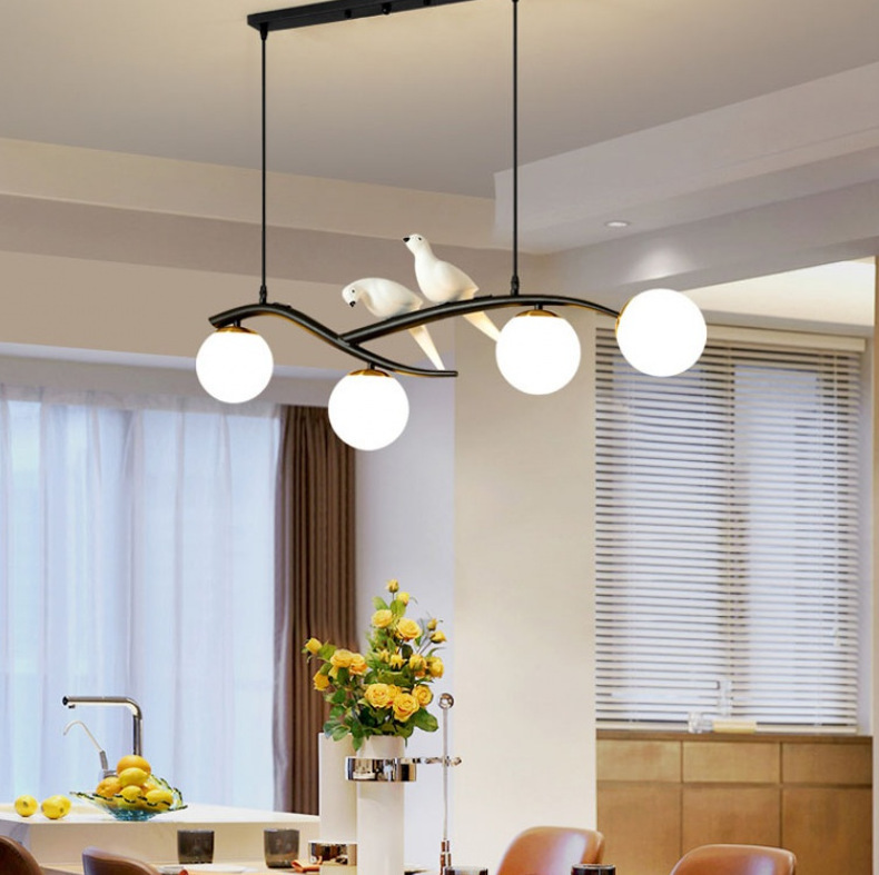 Restaurant Chandelier Nordic Style Simple Modern Dining Room Elegant Bird Study Light Bar Internet Celebrity Hall Lighting