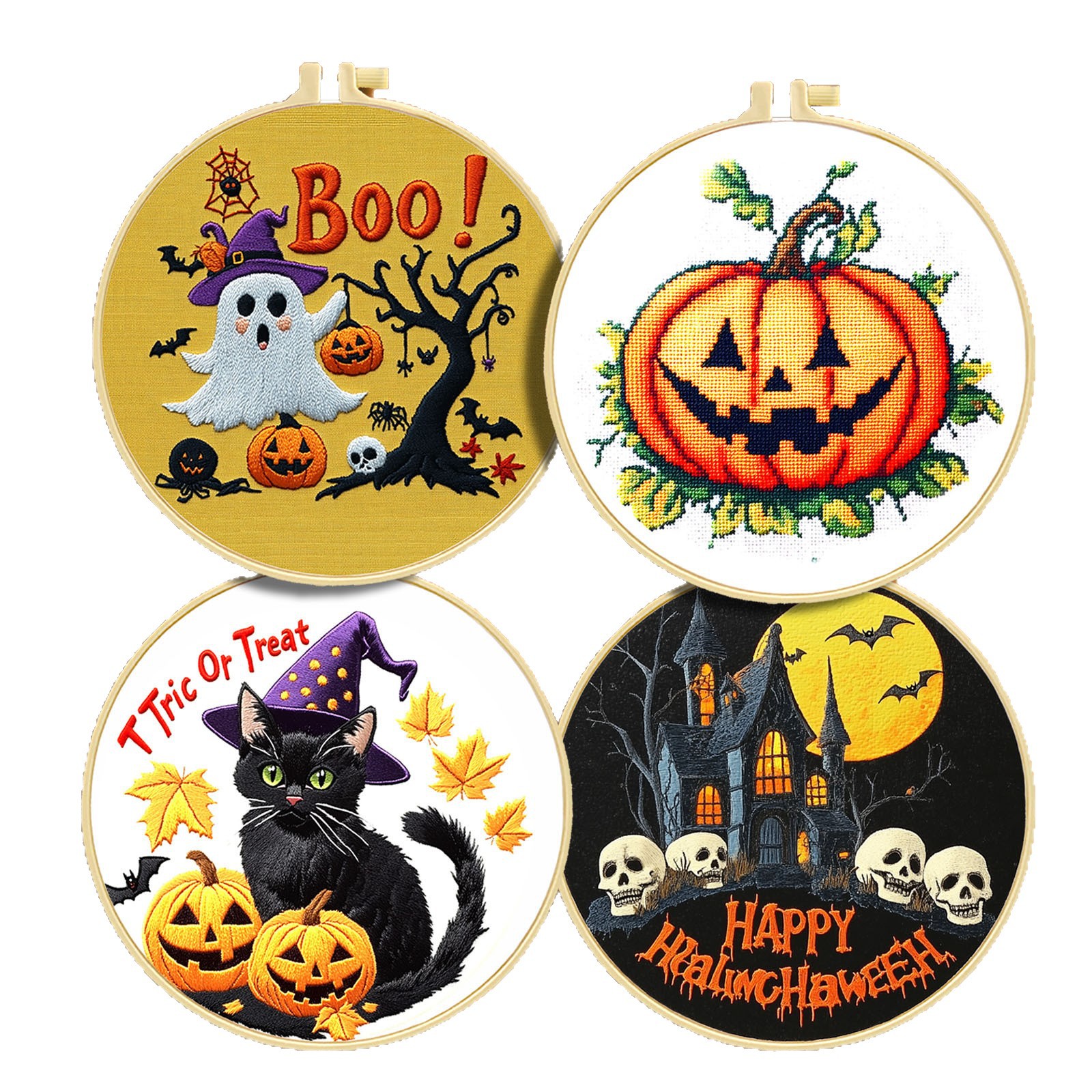 Kit de material para punto de cruz de Halloween, patrón de calabaza fantasma, colgante de bordado DIY sencillo para principiantes, venta al por mayor del fabricante. image 5