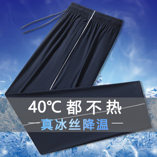 Summer Ice Silk School Uniform Pants Ultra-Thin High School and Junior High School Students Three Stripes Navy Blue Quick-Drying Blue School Pants
