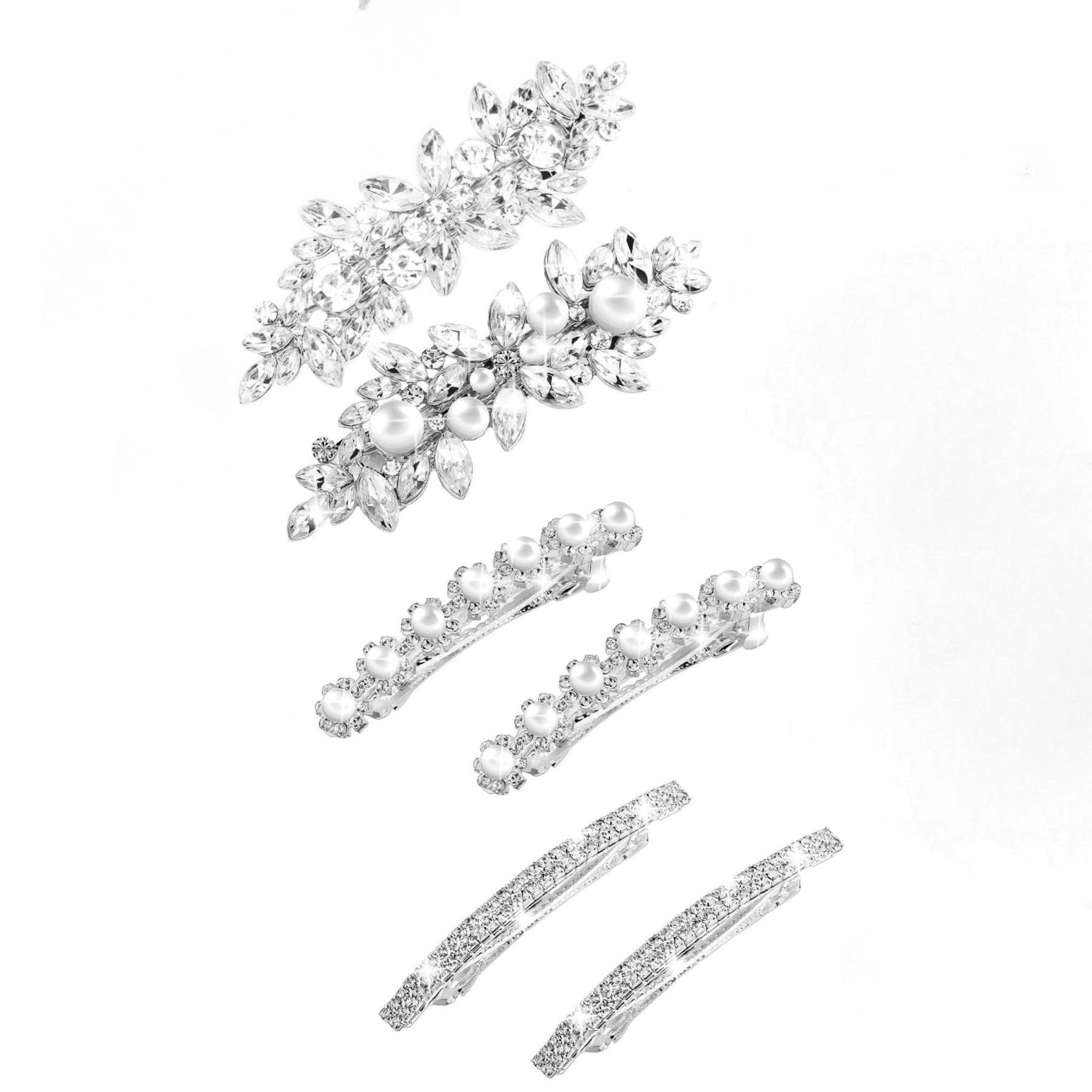 Europa y los Estados Unidos suministraron abrazaderas de cabello de cristal de diamante de ojo de caballo, abrazaderas de cabello de cabeza detrás, toques de cabello de perlas, conjunto de clip de resorte.