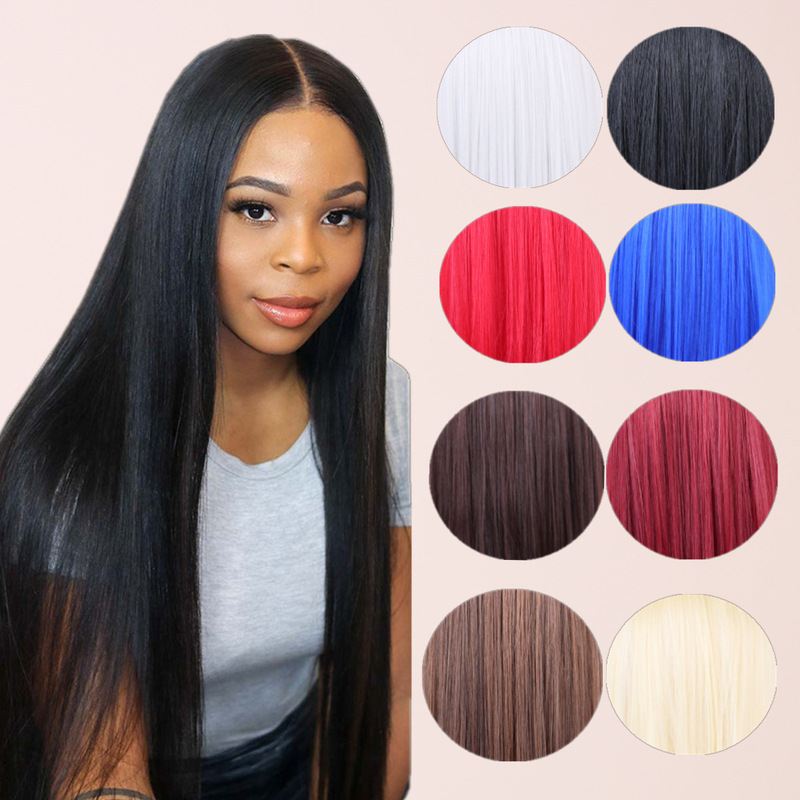 9-color spot hot-selling wig women's black long straight hair temperament face repair Joker whole wig wholesale