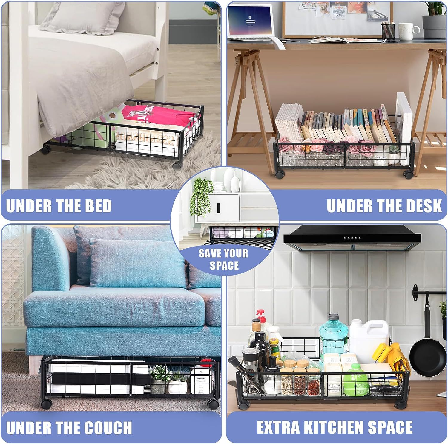 Transfronteriza cama de hierro dormitorio estante de almacenamiento móvil plegable rack de almacenamiento con ruedas ropa y zapatos rack de almacenamiento