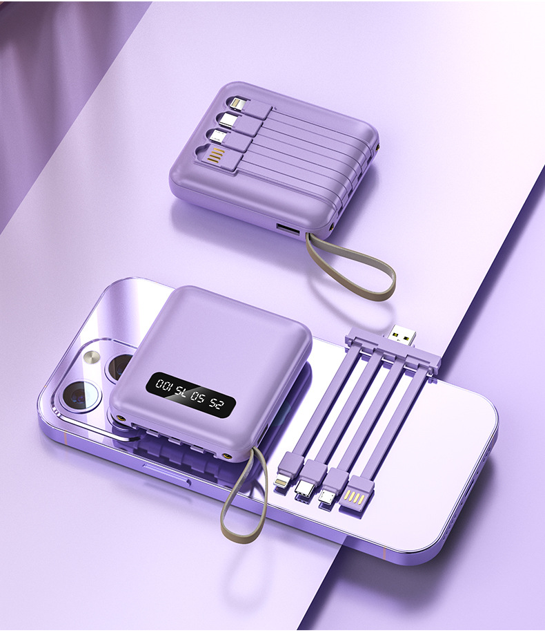 Mini-Powerbank 20000mAh mit 3C-Zertifikat – großer Kapazität, kompakt und tragbar, mit integriertem Kabel, mobile Stromquelle für den grenzüberschreitenden Handel