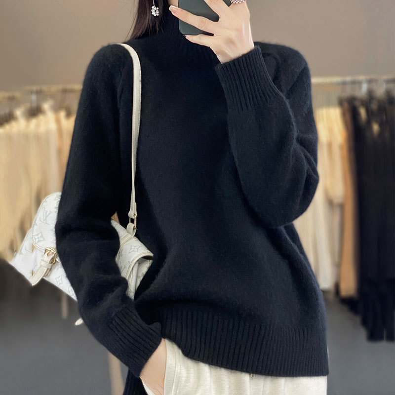 高领毛衣女2025新款秋冬纯色百搭宽松开叉针织衫新款洋气套头上衣|undefined