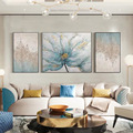 客厅沙发背景墙三联画手绘花卉抽象油画卧室壁画样板间轻奢挂画