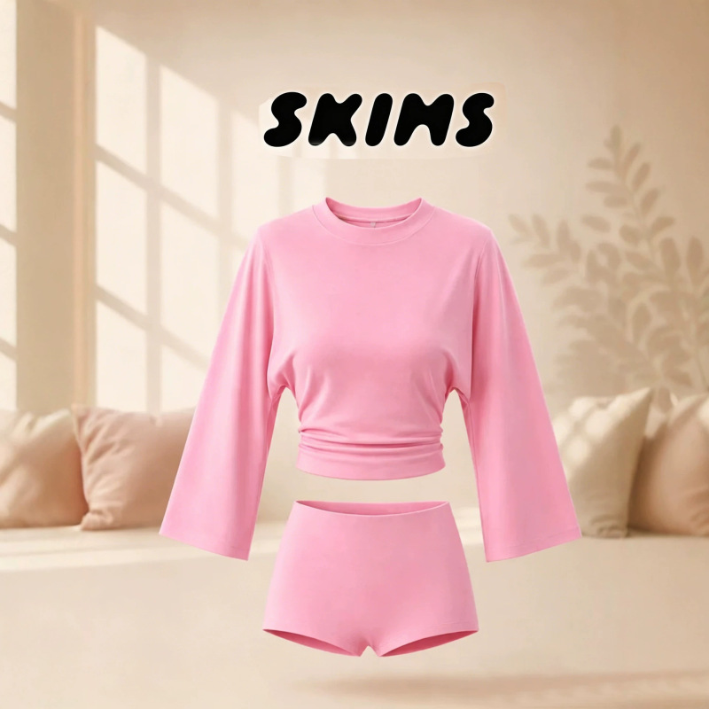Ins European and American Hot-Selling Skims Women's Casual Long-Sleeve Top and Shorts Set, Loungewear and Everyday Wear Ins European and American Hot-Selling Skims Women's Casual Long-Sleeve Top and Shorts Set, Loungewear and Everyday Wear