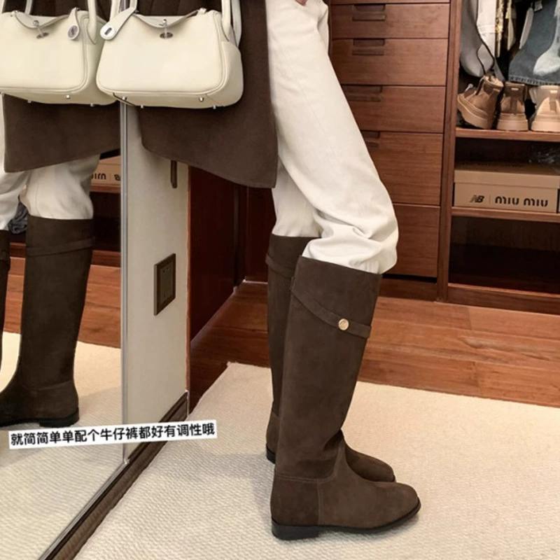 Leather high boots, Korean style, genuine leather, fitted