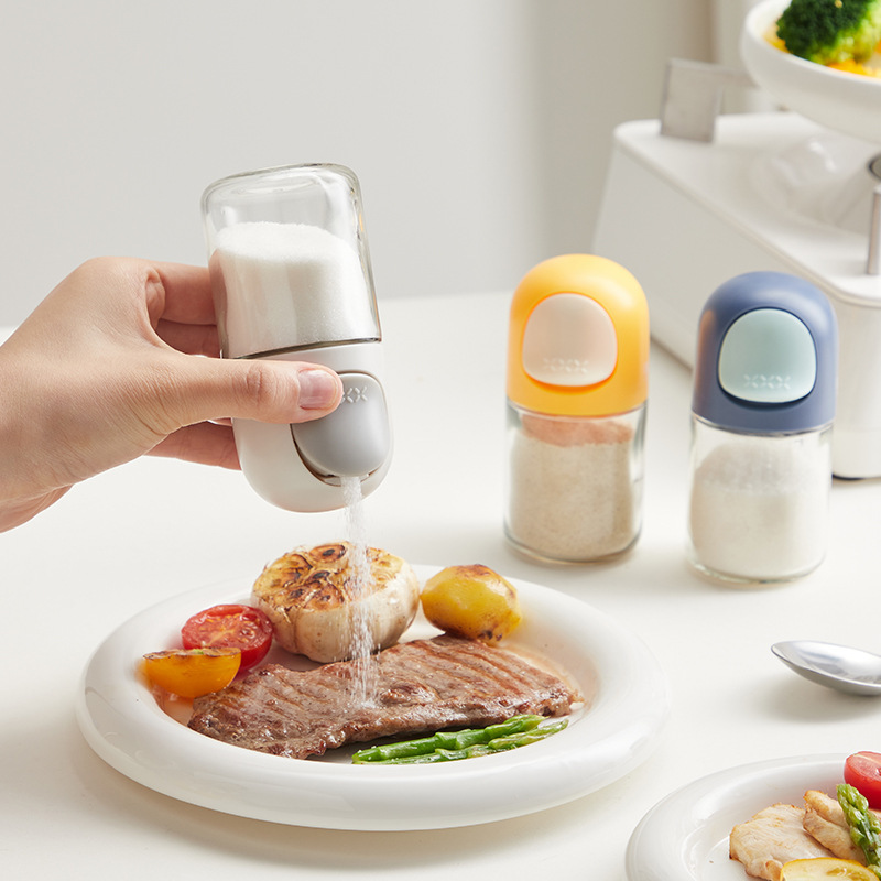 Quantitative Salt Jar Glass Kitchen Spice Jar Pressurized Dosage Salt Output Moisture-Proof Sealed Measuring Spooning Condiment Bottle