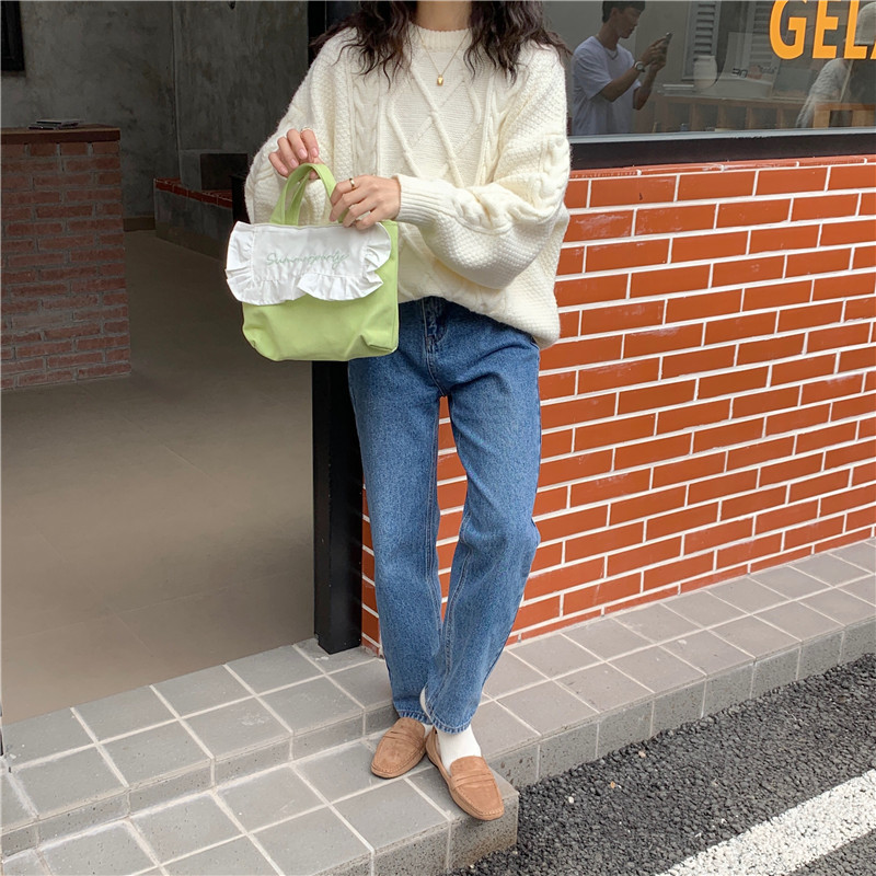 1441 Japanese and Korean chic Sweet ruffled bento Bag, Fresh embroidered hand-held small cloth bag, girl student bag wholesale undefined