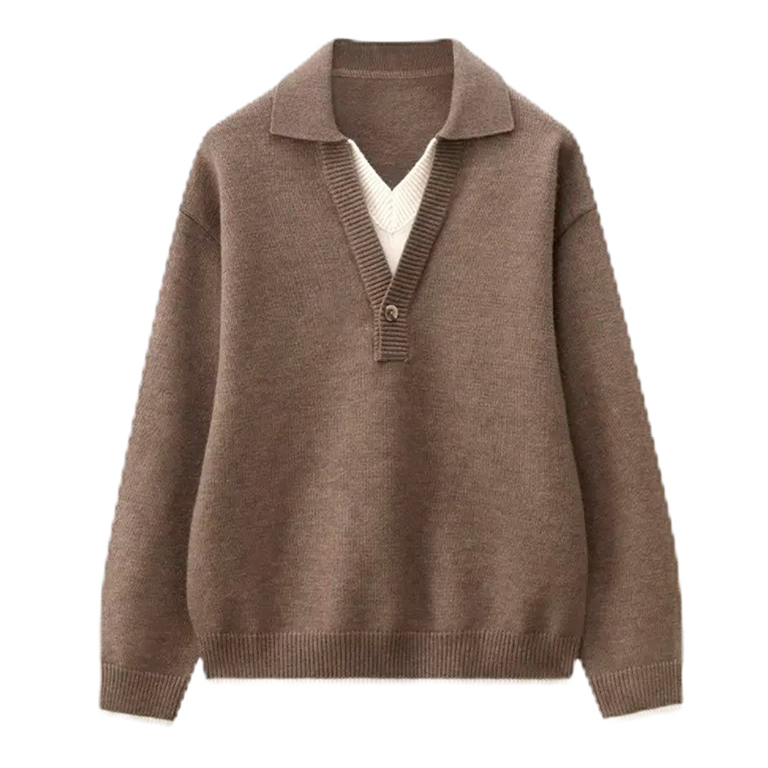 Explosiones transfronterizas de tamaño europeo de tamaño grande falso dos piezas polo con solapa de cuello en V camiseta de punto suéter hombre viejo fábrica de viento al por mayor