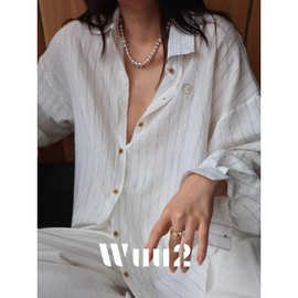 Wuu2 自在如风 松弛感老钱棉麻条纹白衬衫女法式慵懒风宽松休闲