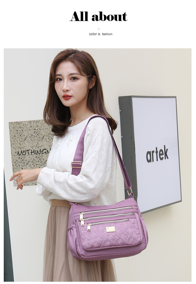 New women's crossbody bag, nylon embroidered shoulder bag, large-capacity multi-layer simple middle-aged mom bag undefined