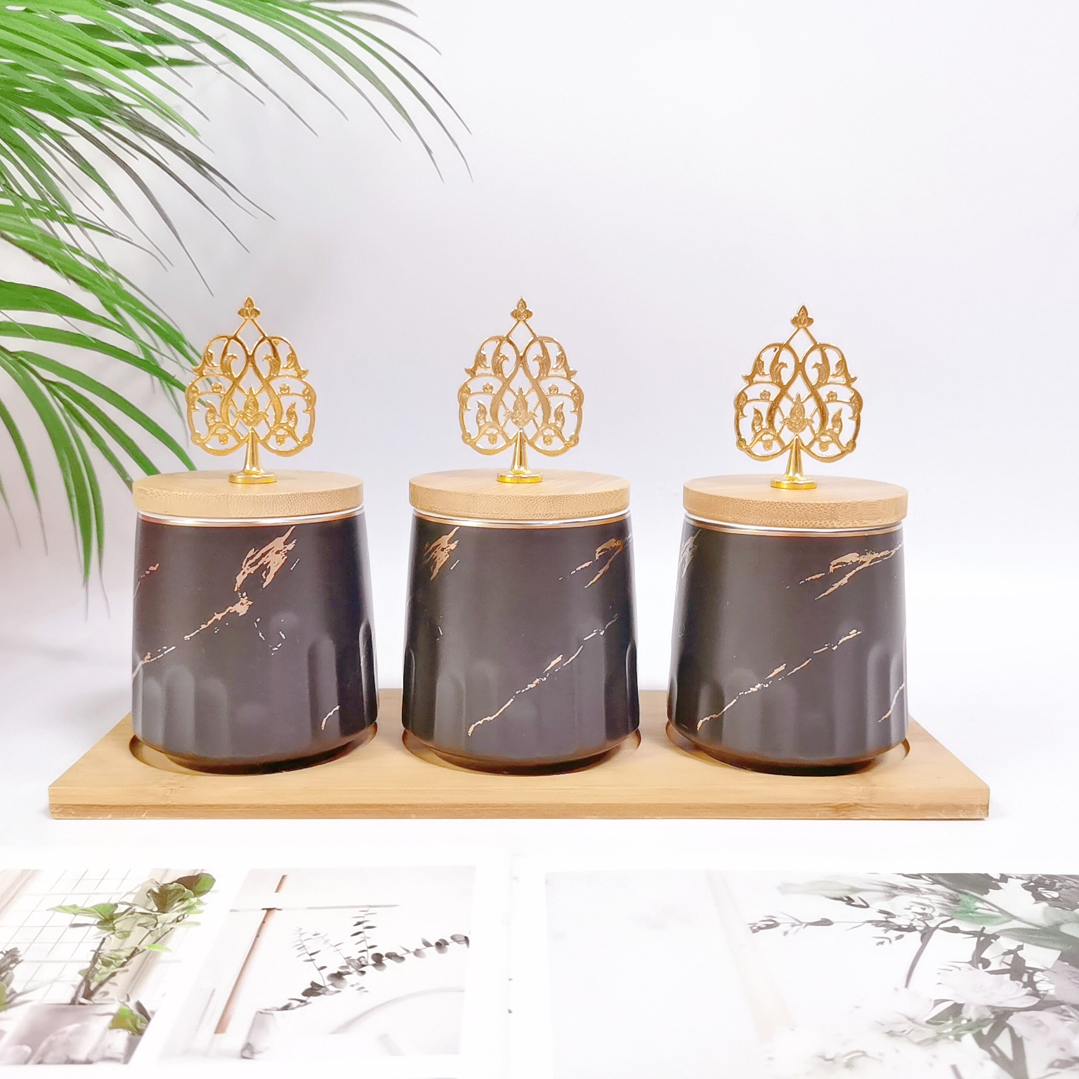 Tarro sellado de cerámica frasco de almacenamiento de exportación transfronteriza tapa de madera Tarro de almacenamiento de té condimento de cocina tarro de café tarro traje