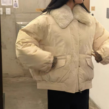 7天 2025冬季新韩国东大门宽松复古拉链毛毛翻领鹅绒羽绒服外套女