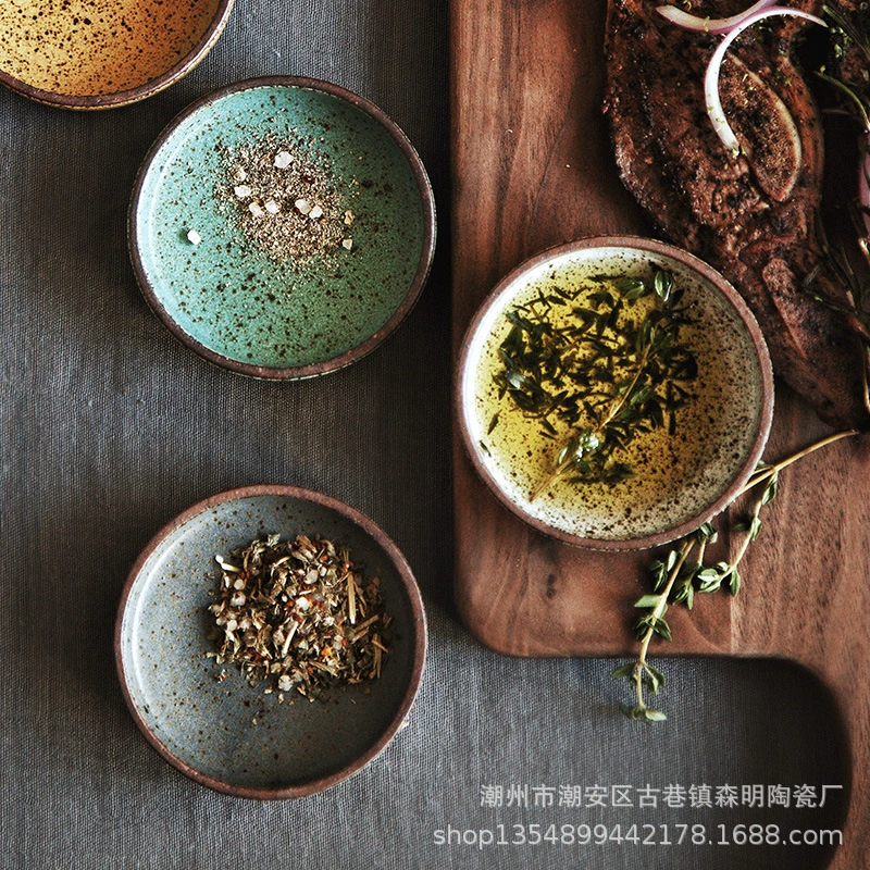 Японский Стиль Креативная Керамическая Посуда Ресторан Бытовая Винтаж Керамогранит Маленькое Блюдо Горячий Горшок Ресторан Соус Блюдо