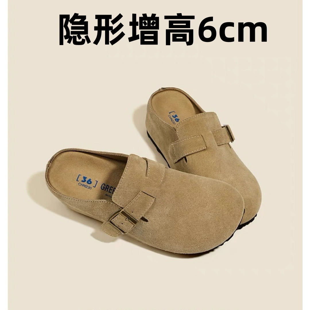 Натуральная кожа ~ женские туфли Birkenstock на толстой подошве с внутренней подкладкой, новинка 2025 года, универсальные полутапочки Birkenstock с носком для женщин, которые можно носить на улице