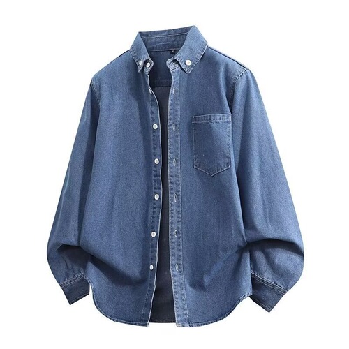 Cross-border tooling American retro shirt men's long-sleeved shirt loose large size Japanese summer light blue denim top trend