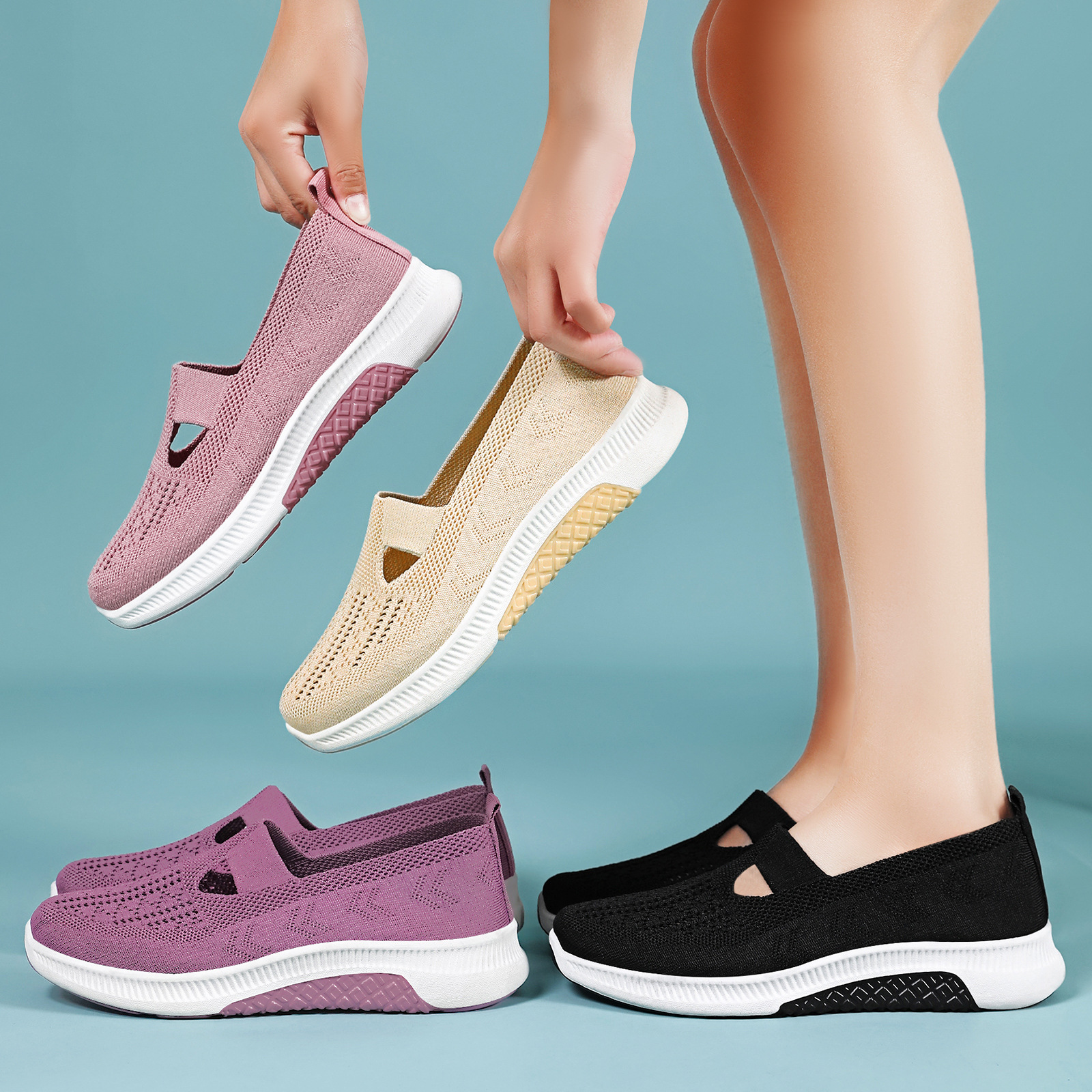 Zapatos de mujer transfronterizos explosivos zapatos de mujer zapatos casuales de tejido superficial zapatos de tela cómodos zapatos de malla transpirables ligeros zapatos únicos