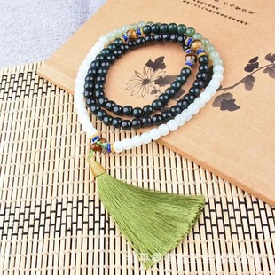 Natural Xinjiang Hetian Jade Gradient Color Old Bead Necklace Bracelet Men's and Women's Bracelet Jewelry Gradient Hand-held sweater chain