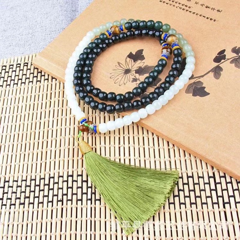 天然新疆和田玉渐变色老型珠项链手链男女手链饰品渐变手持毛衣链