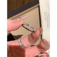 仿白贝母素圈戒指女款韩系简约食指戒清冷感百搭点钻贝母指环代发