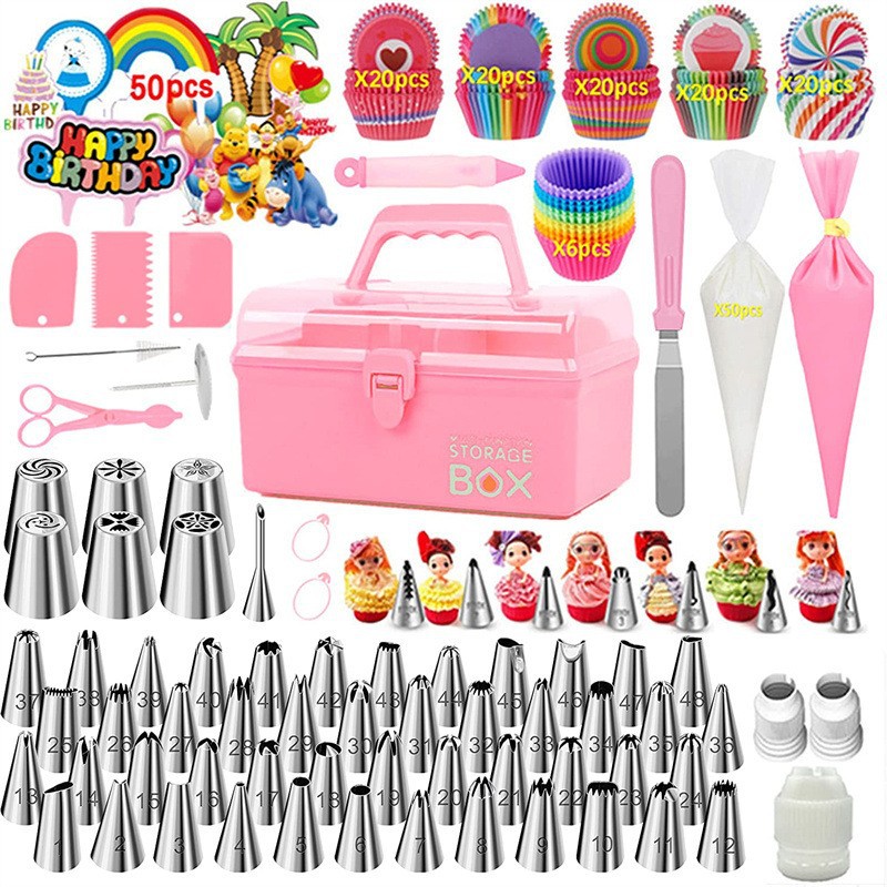 Set decoración pasteles 236 piezas con caja