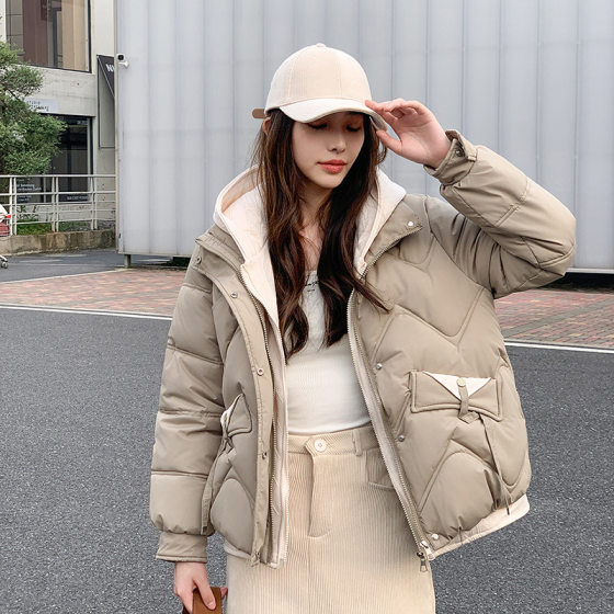 2024 Winter Foreign Trade Short Fake Two-piece Female Student Korean Style Cotton-padded Jacket Loose Small Cotton-padded Coat with Hood Thickened Cotton-padded Jacket