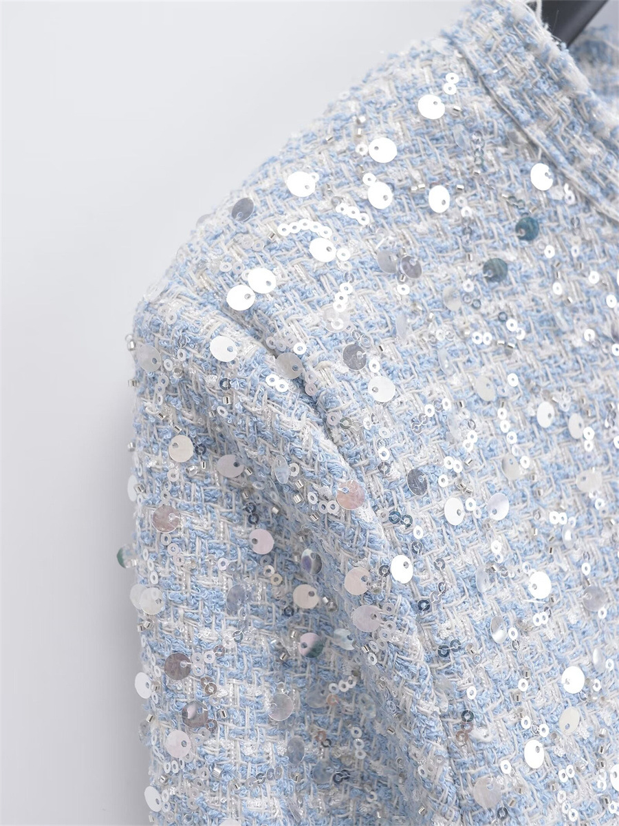 Solid Color Pattern Women's Elegant Streetwear Solid Color Sequins Single Breasted Coat Casual Jacket