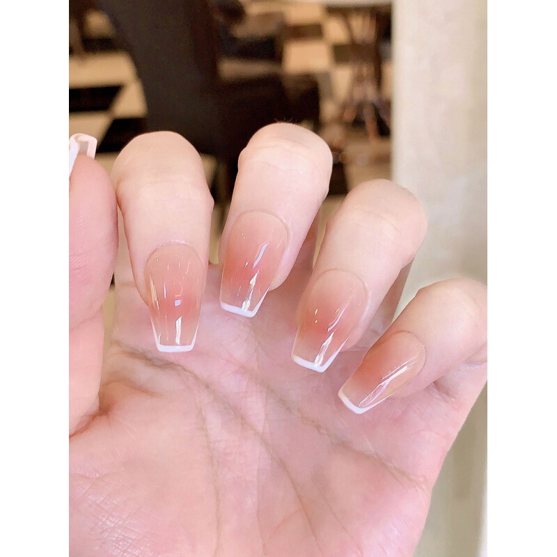 [original Real Shot] Purely Handmade Wearable Nails Internet Celebrity Xiaohongshu Popular French Gradient Ice Transparent Whitening Fake Nails