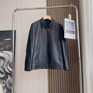 Shopping mall synchronous grade a first layer sheepskin leather men's short jacket high-grade oil edge POLO collar New