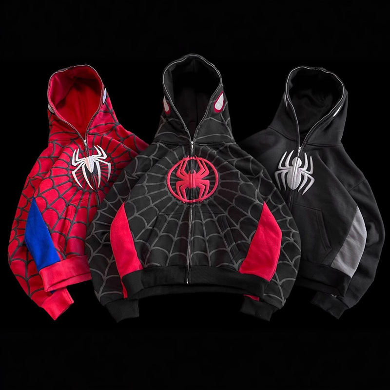European and American Cross-Border New Gothic Dark Spider Print Hooded Cardigan Full Chain Loose Men's and Women's Trendy Sweatshirt Jacket European and American Cross-Border New Gothic Dark Spider Print Hooded Cardigan Full Chain Loose Men's and Women's Trendy Sweatshirt Jacket