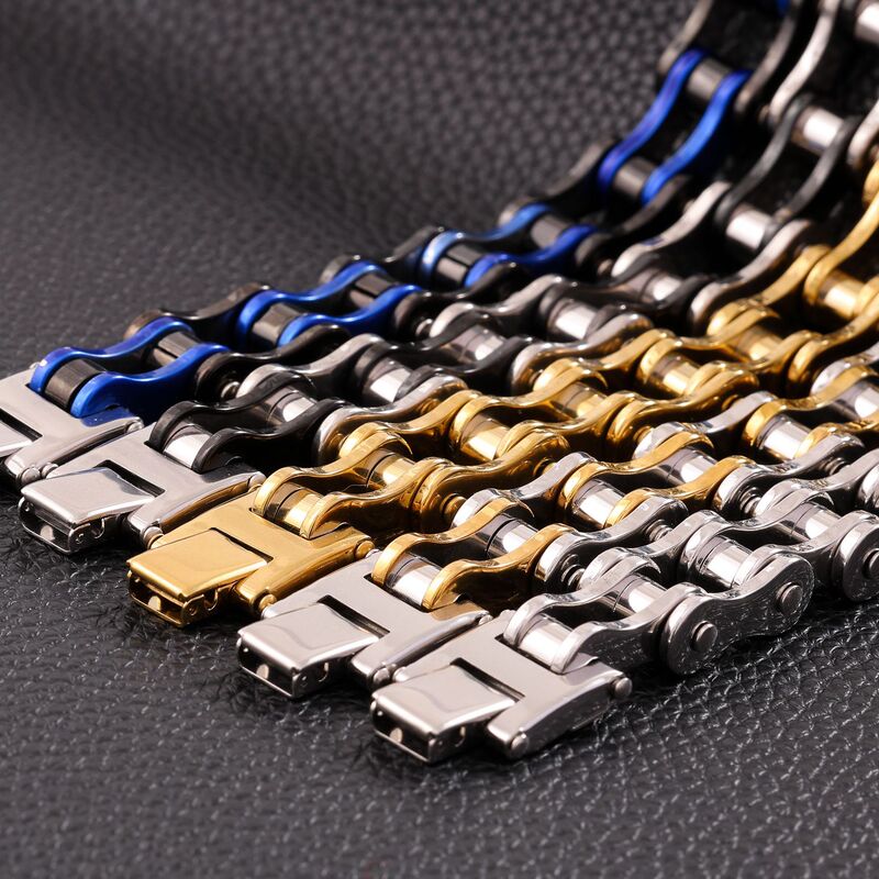 European and American Punk Motorcycle Bracelet Men's Stainless Steel Bracelet Rock Personalized Motorcycle Chain Bicycle Bracelet Wholesale