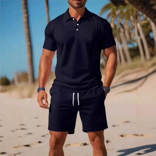 High-quality loose new versatile fashionable trendy short-sleeve POLO shirt and shorts set casual summer two-piece set