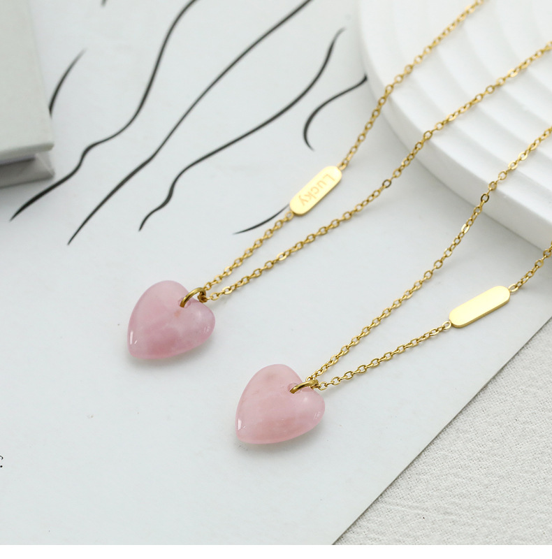 Fashion Heart Shape Titanium Steel Gold Plated Natural Stone Necklace 1 Piece display picture 9