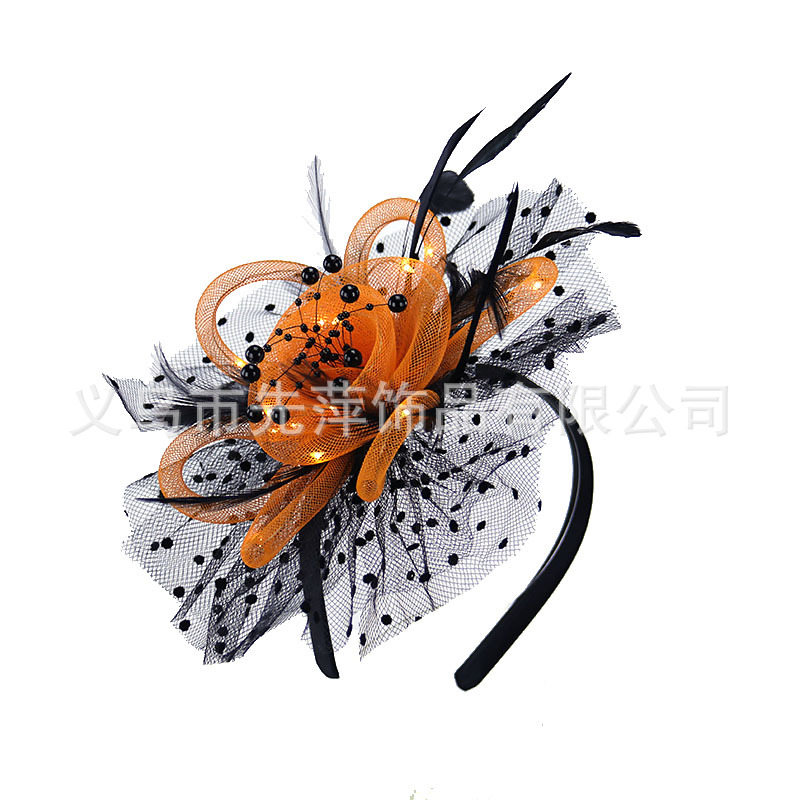 Cross-Border Halloween Lighted Headwear Feather Head Flower Christmas Carnival Luminous Headwear Party Performance Mesh Hair Accessories