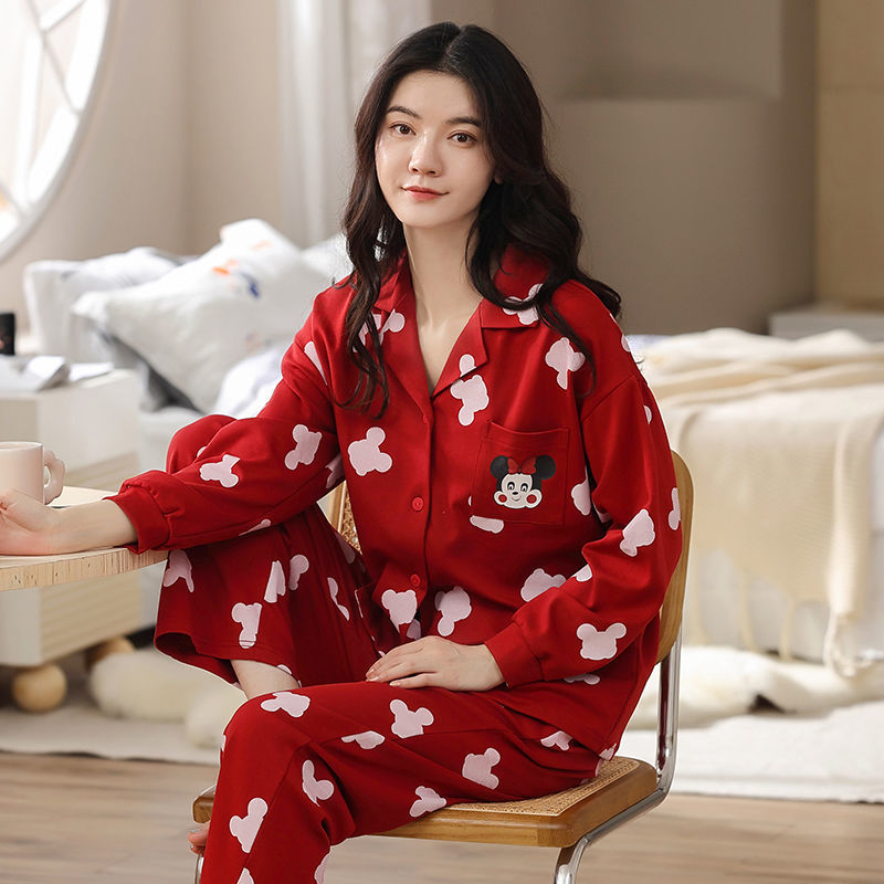 Pijamas de algodón para mujer Primavera y otoño de manga larga de invierno más pijamas de tamaño verano traje de mujer homewear se puede usar fuera