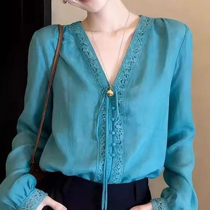 French-Style Blue Collared Shirt Top for Women 2026 New Spring Simple Loose Slimming Shirt French-Style Blue Collared Shirt Top for Women 2026 New Spring Simple Loose Slimming Shirt