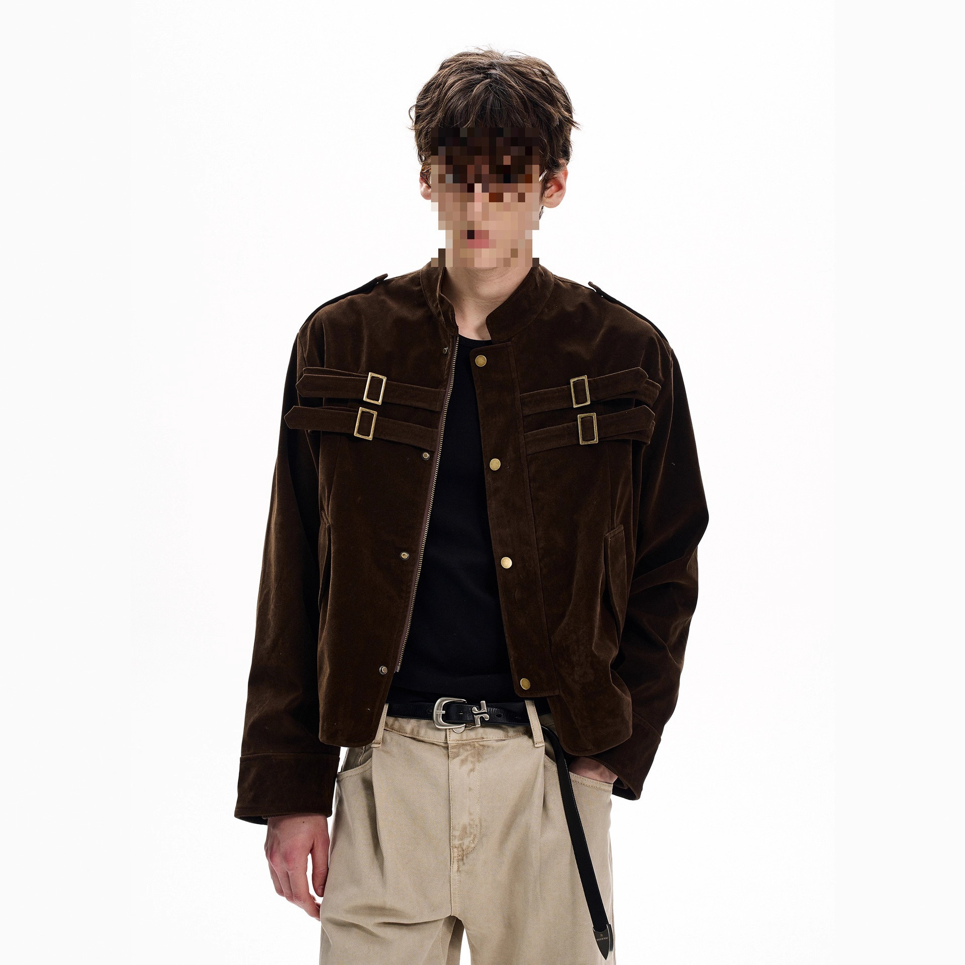 美式复古深棕色仿麂皮夹克男cleanfit短款哈林顿立领外套秋季上衣