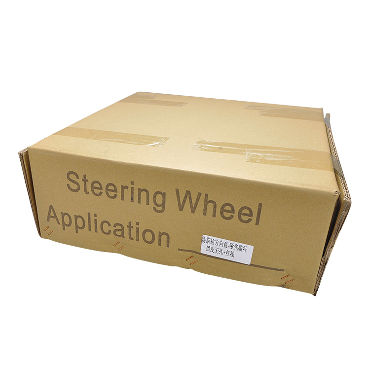 100% Real Carbon Fiber Matte Black Steering Wheel with Black Smooth Leather and Red Stitching - For Tesla Model Y - Steering Wheel Modification