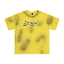 喷绘抹脏字母短袖T恤男士高街潮流小众设计感喷漆扎染半截袖体恤