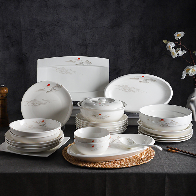 Creative dish plate Chinese landscape ceramic tableware hotel restaurant cooking plate large fish plate restaurant soup basin suit Creative dish plate Chinese landscape ceramic tableware hotel restaurant cooking plate large fish plate restaurant soup basin suit