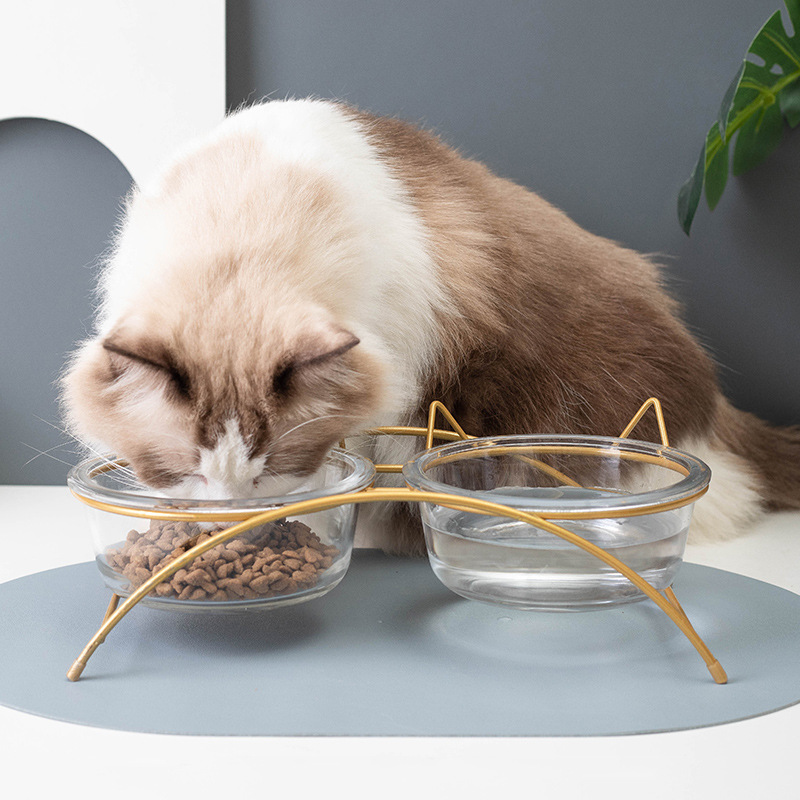 Cat Bowl perro tazón antidetonante tazón de comida gato tazón de fuente de comida para gatos tazón de fuente de vidrio con marco de metal fabricante de suministros para mascotas