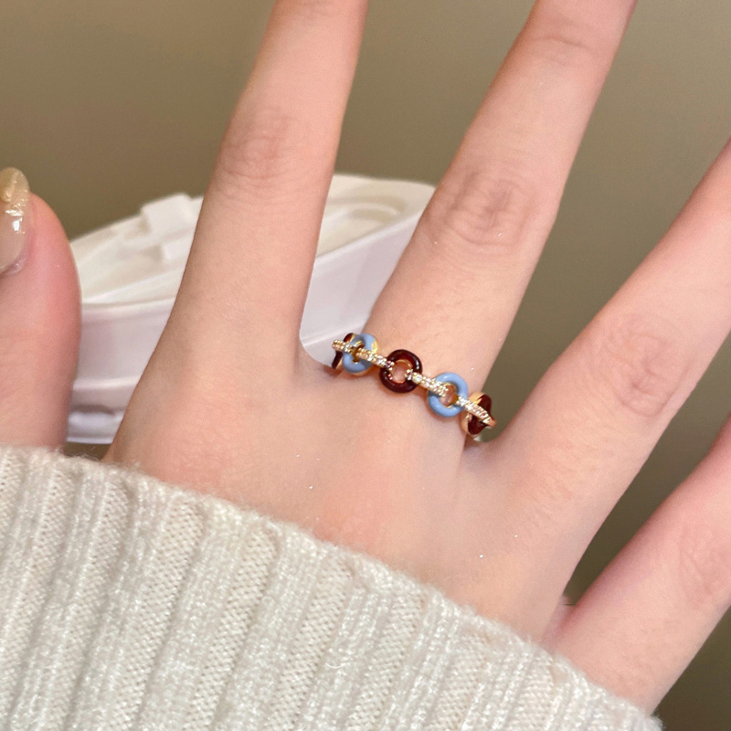 Bague ouverte en or véritable plaqué or avec zircon en forme de goutte d'huile, pour femme, Design Sense, bague d'index haut de gamme._voghion.com