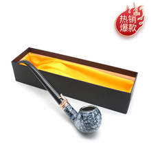 批发雕刻花纹白青花树脂木质烟斗中款细杆木头烟斗长杆pipe烟具