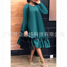 2025新款跨境外贸欧美女装K婚纱缎面大A字宽松大码女装纯色连衣