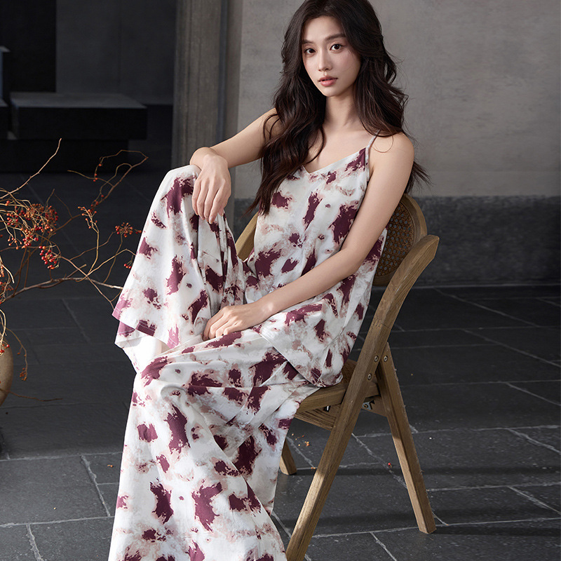 Modal Sling Pajamas Women's Summer Trousers Sexy Shoulder Belt Chest Pad Integrated Home Clothes Lazy Wide Leg suit